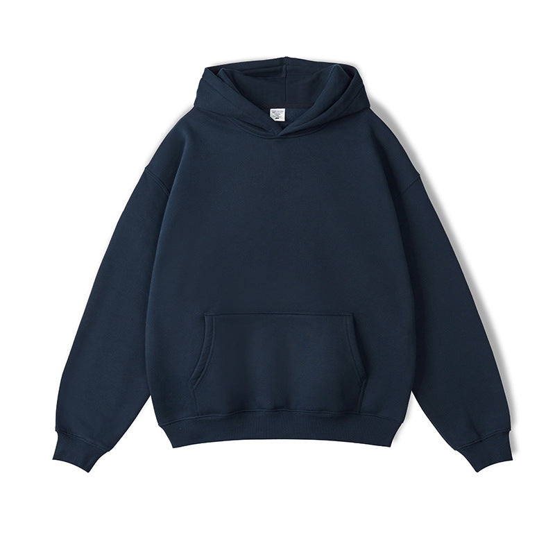 2026 Autumn and Winter 350g Fleece-Lined Trendy Brand Hooded Sweatshirt for Men, Solid Color, Loose Fit, Thickened Oversize Jacket, Cross-Border