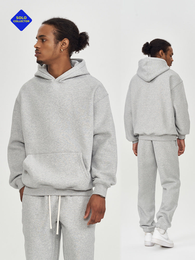 2026 Autumn and Winter 350g Fleece-Lined Trendy Brand Hooded Sweatshirt for Men, Solid Color, Loose Fit, Thickened Oversize Jacket, Cross-Border
