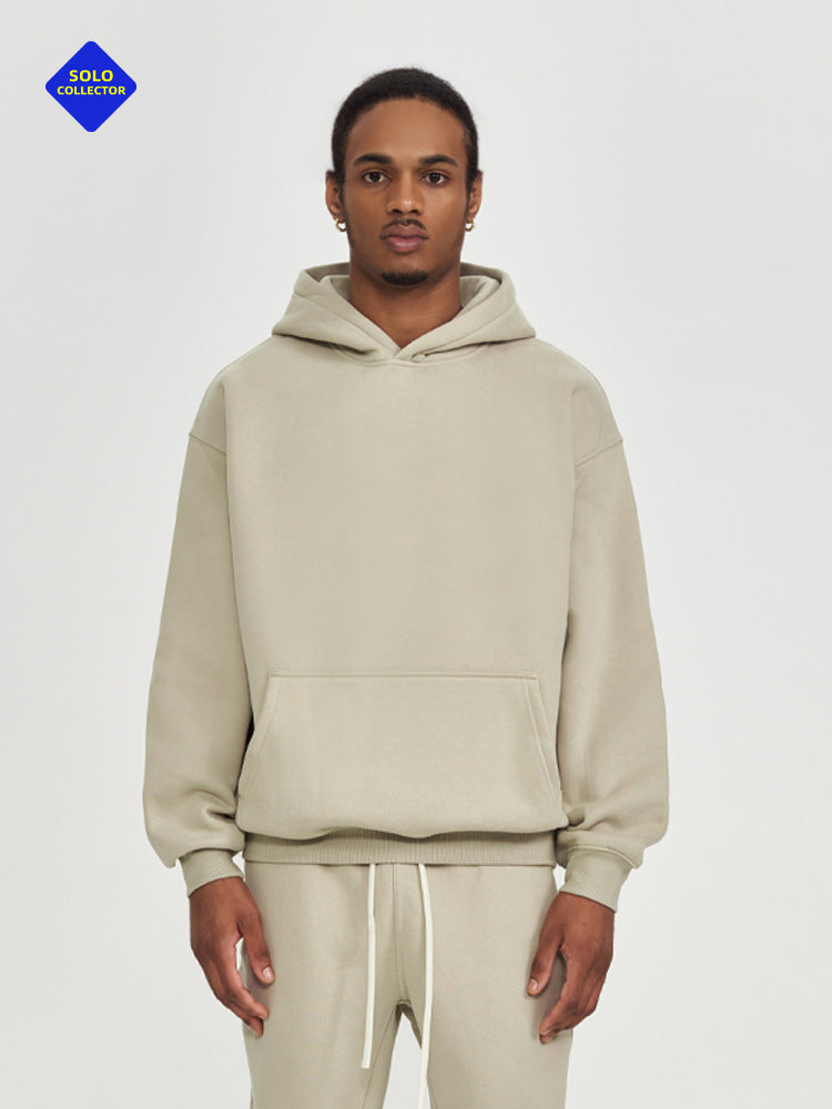 2026 Autumn and Winter 350g Fleece-Lined Trendy Brand Hooded Sweatshirt for Men, Solid Color, Loose Fit, Thickened Oversize Jacket, Cross-Border