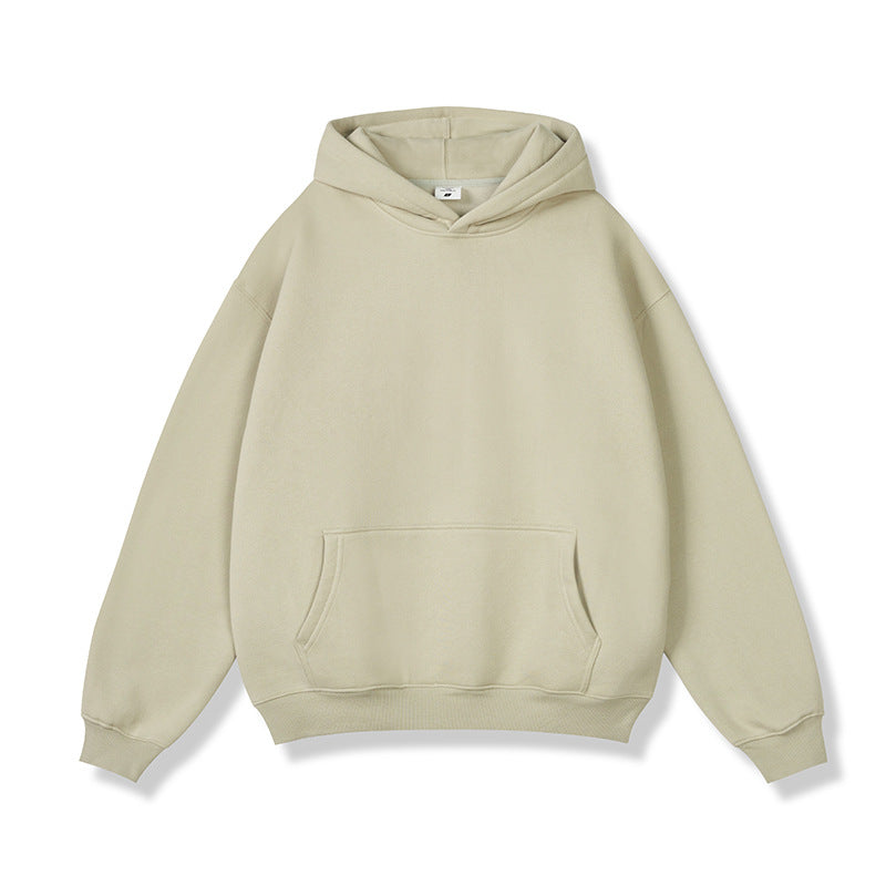2026 Autumn and Winter 350g Fleece-Lined Trendy Brand Hooded Sweatshirt for Men, Solid Color, Loose Fit, Thickened Oversize Jacket, Cross-Border