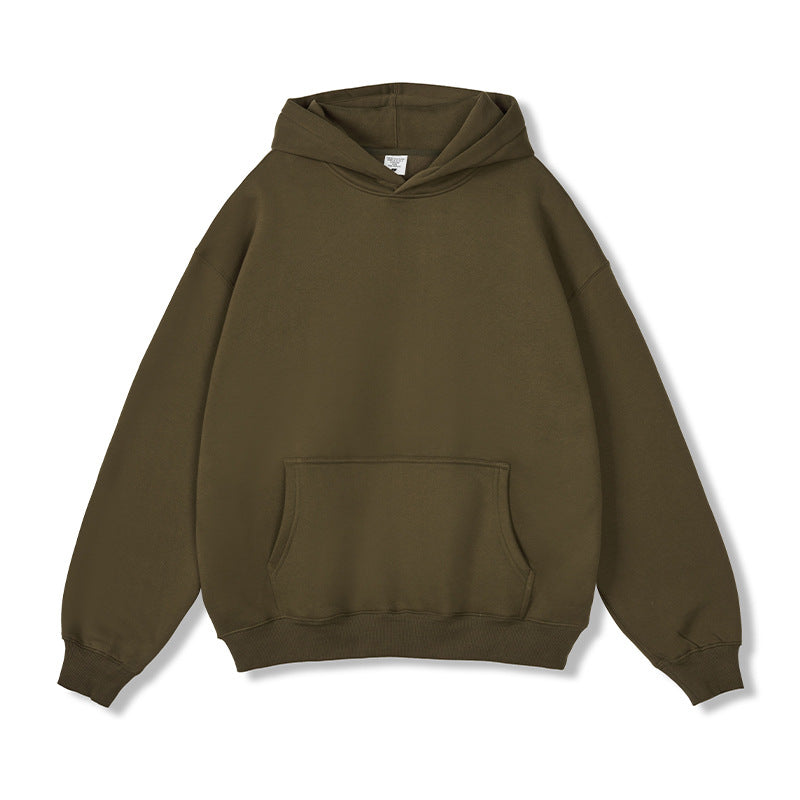 2026 Autumn and Winter 350g Fleece-Lined Trendy Brand Hooded Sweatshirt for Men, Solid Color, Loose Fit, Thickened Oversize Jacket, Cross-Border