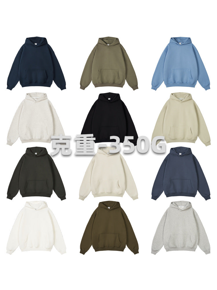 2026 Autumn and Winter 350g Fleece-Lined Trendy Brand Hooded Sweatshirt for Men, Solid Color, Loose Fit, Thickened Oversize Jacket, Cross-Border