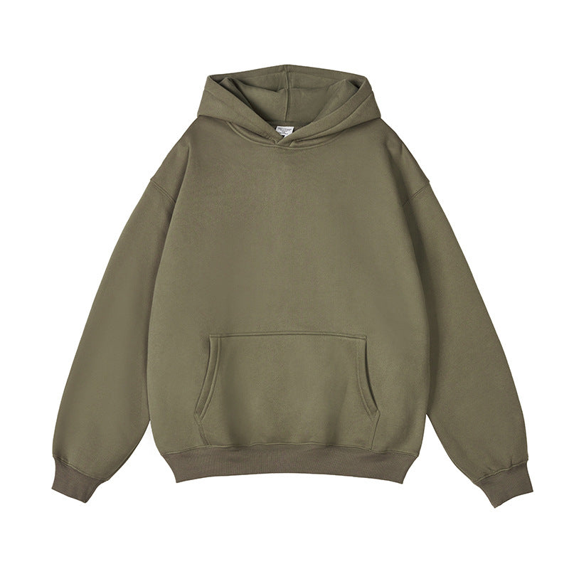 2026 Autumn and Winter 350g Fleece-Lined Trendy Brand Hooded Sweatshirt for Men, Solid Color, Loose Fit, Thickened Oversize Jacket, Cross-Border