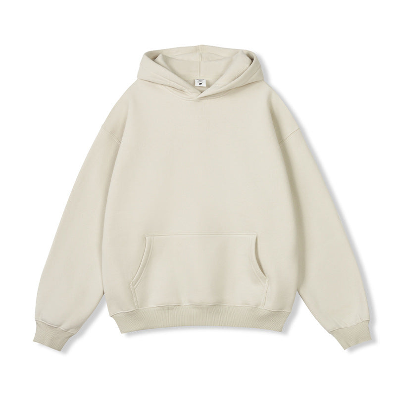 2026 Autumn and Winter 350g Fleece-Lined Trendy Brand Hooded Sweatshirt for Men, Solid Color, Loose Fit, Thickened Oversize Jacket, Cross-Border