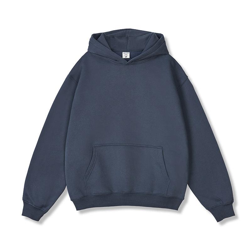 2026 Autumn and Winter 350g Fleece-Lined Trendy Brand Hooded Sweatshirt for Men, Solid Color, Loose Fit, Thickened Oversize Jacket, Cross-Border