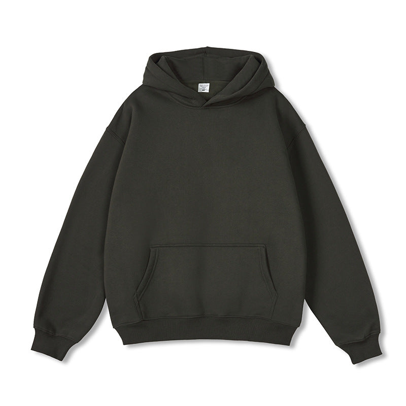 2026 Autumn and Winter 350g Fleece-Lined Trendy Brand Hooded Sweatshirt for Men, Solid Color, Loose Fit, Thickened Oversize Jacket, Cross-Border