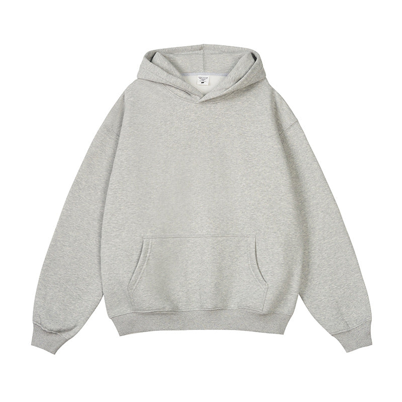 2026 Autumn and Winter 350g Fleece-Lined Trendy Brand Hooded Sweatshirt for Men, Solid Color, Loose Fit, Thickened Oversize Jacket, Cross-Border