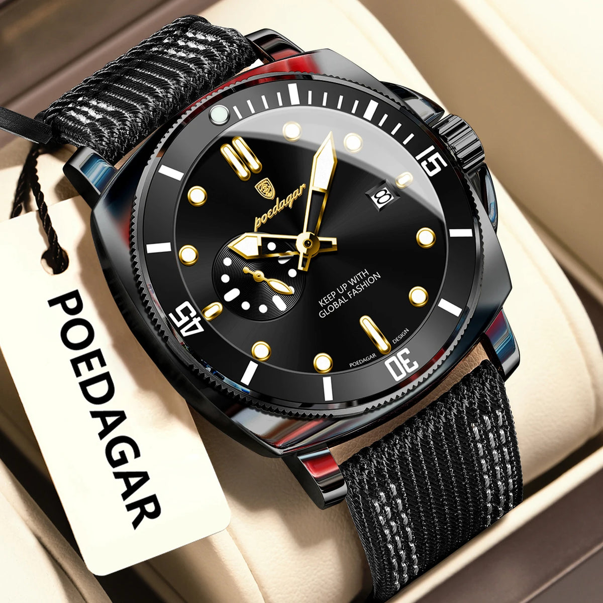 POEDAGAR Fashion Luxury Man Wristwatch Luminous Waterproof Date Sports Watch For Men Business Nylon Leather Quartz Men's Watches