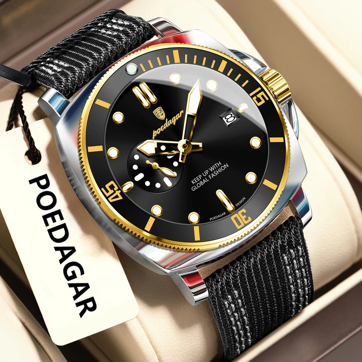 POEDAGAR Fashion Luxury Man Wristwatch Luminous Waterproof Date Sports Watch For Men Business Nylon Leather Quartz Men's Watches