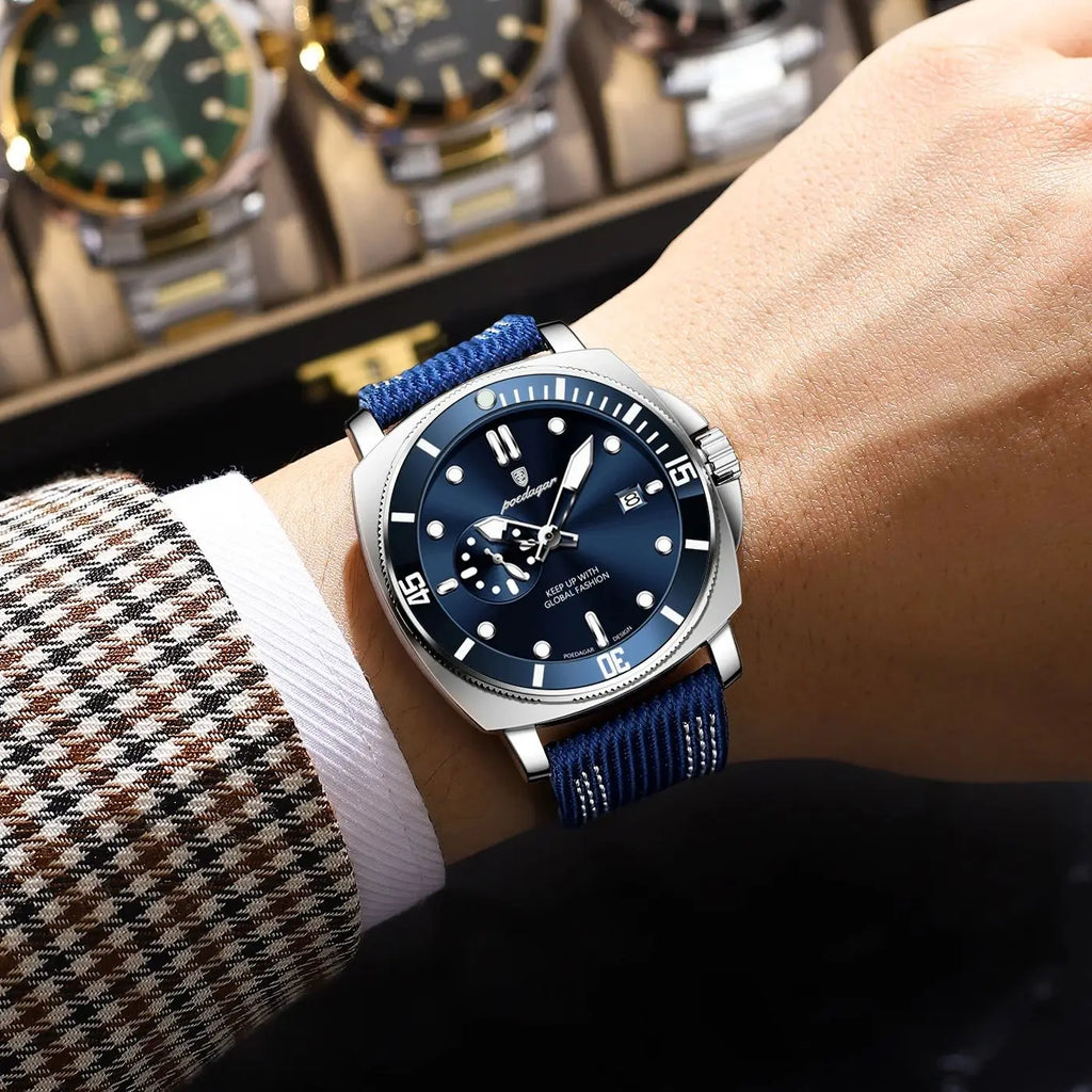 POEDAGAR Fashion Luxury Man Wristwatch Luminous Waterproof Date Sports Watch For Men Business Nylon Leather Quartz Men's Watches