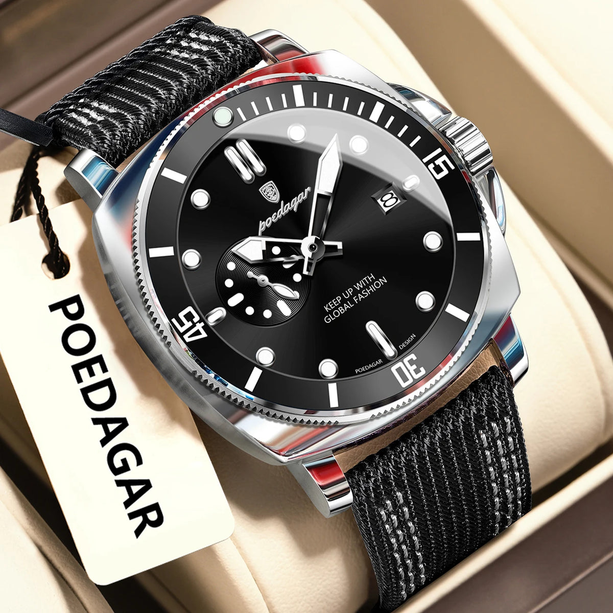 POEDAGAR Fashion Luxury Man Wristwatch Luminous Waterproof Date Sports Watch For Men Business Nylon Leather Quartz Men's Watches
