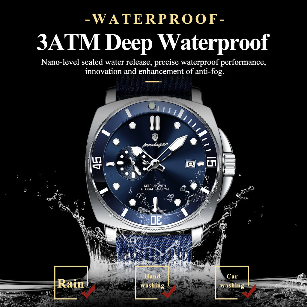 POEDAGAR Fashion Luxury Man Wristwatch Luminous Waterproof Date Sports Watch For Men Business Nylon Leather Quartz Men's Watches