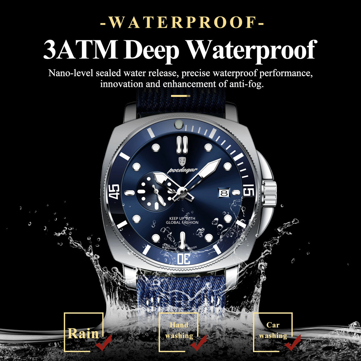 POEDAGAR Fashion Luxury Man Wristwatch Luminous Waterproof Date Sports Watch For Men Business Nylon Leather Quartz Men's Watches