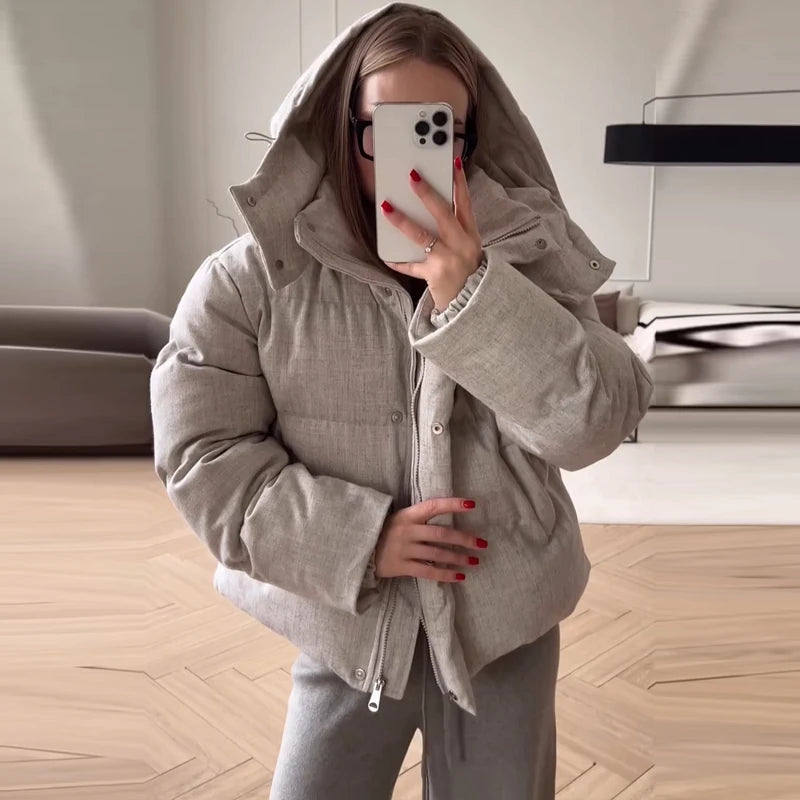 Casual Solid Loose Short Thicken Coat Women Full Sleeve Zippers Hoodie Warm Jackets Female 2026 Fashion Autumn Winter Outwear