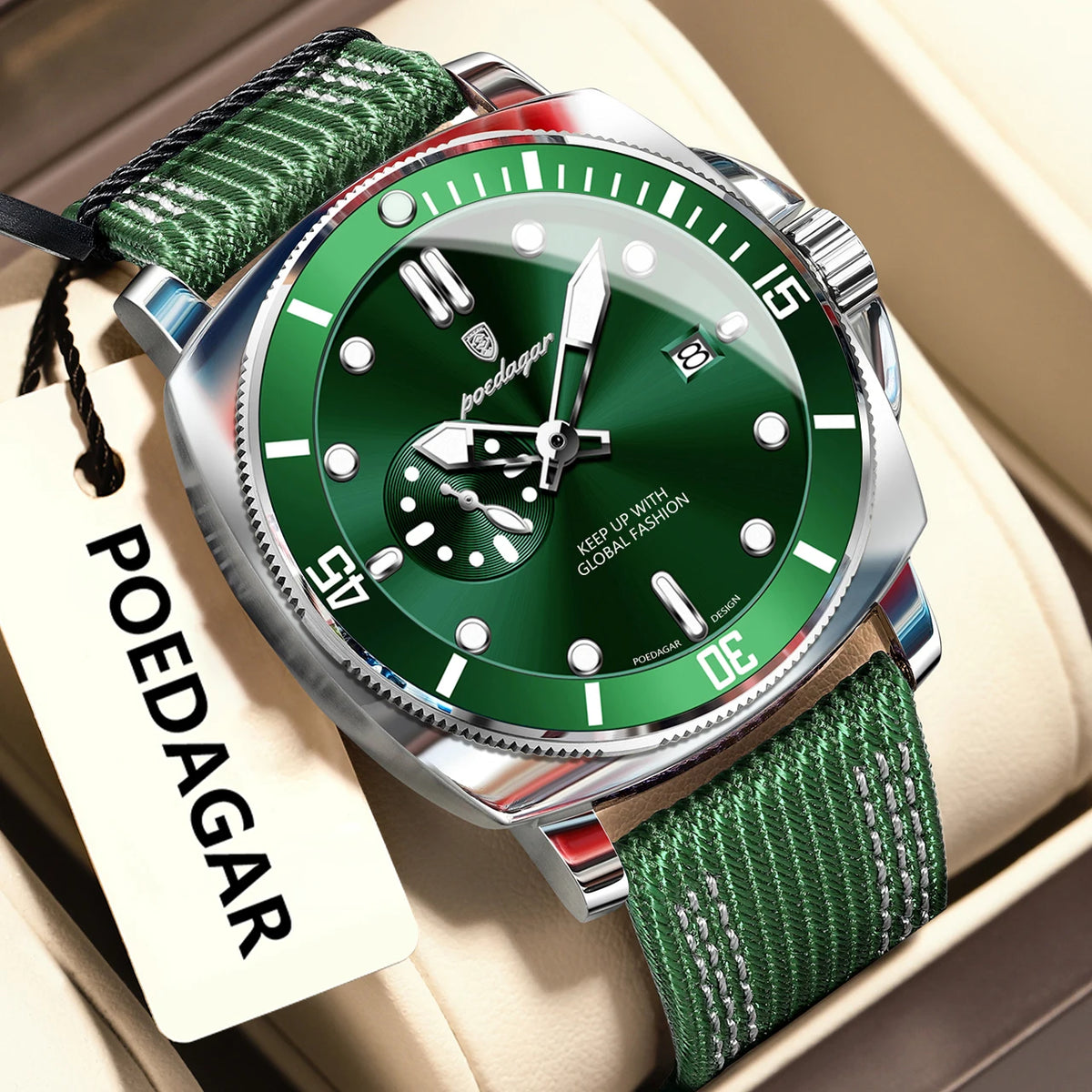 POEDAGAR Fashion Luxury Man Wristwatch Luminous Waterproof Date Sports Watch For Men Business Nylon Leather Quartz Men's Watches