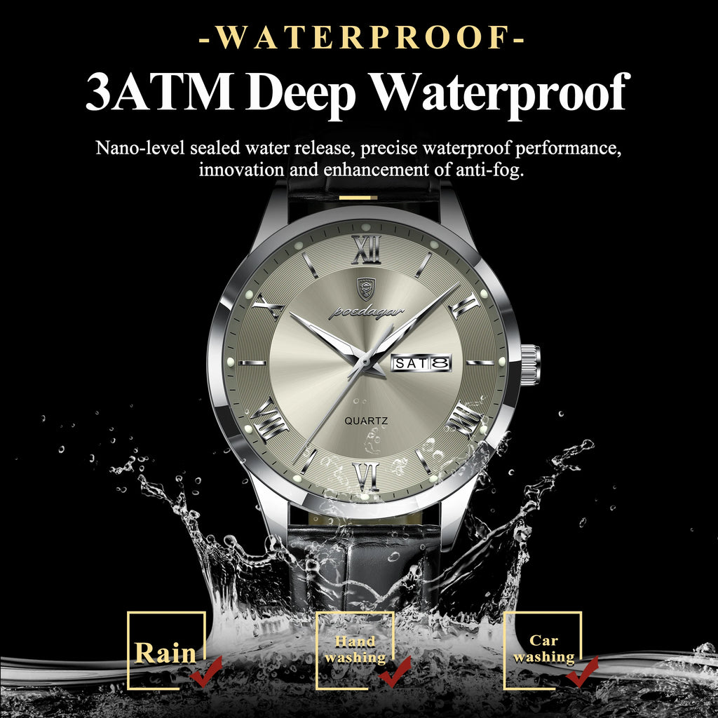 POEDAGAR Luxury Watch For Man Military Sport Leather Men Quartz Watch Waterproof Luminous Date Week Men's Watches Male Reloj+Box