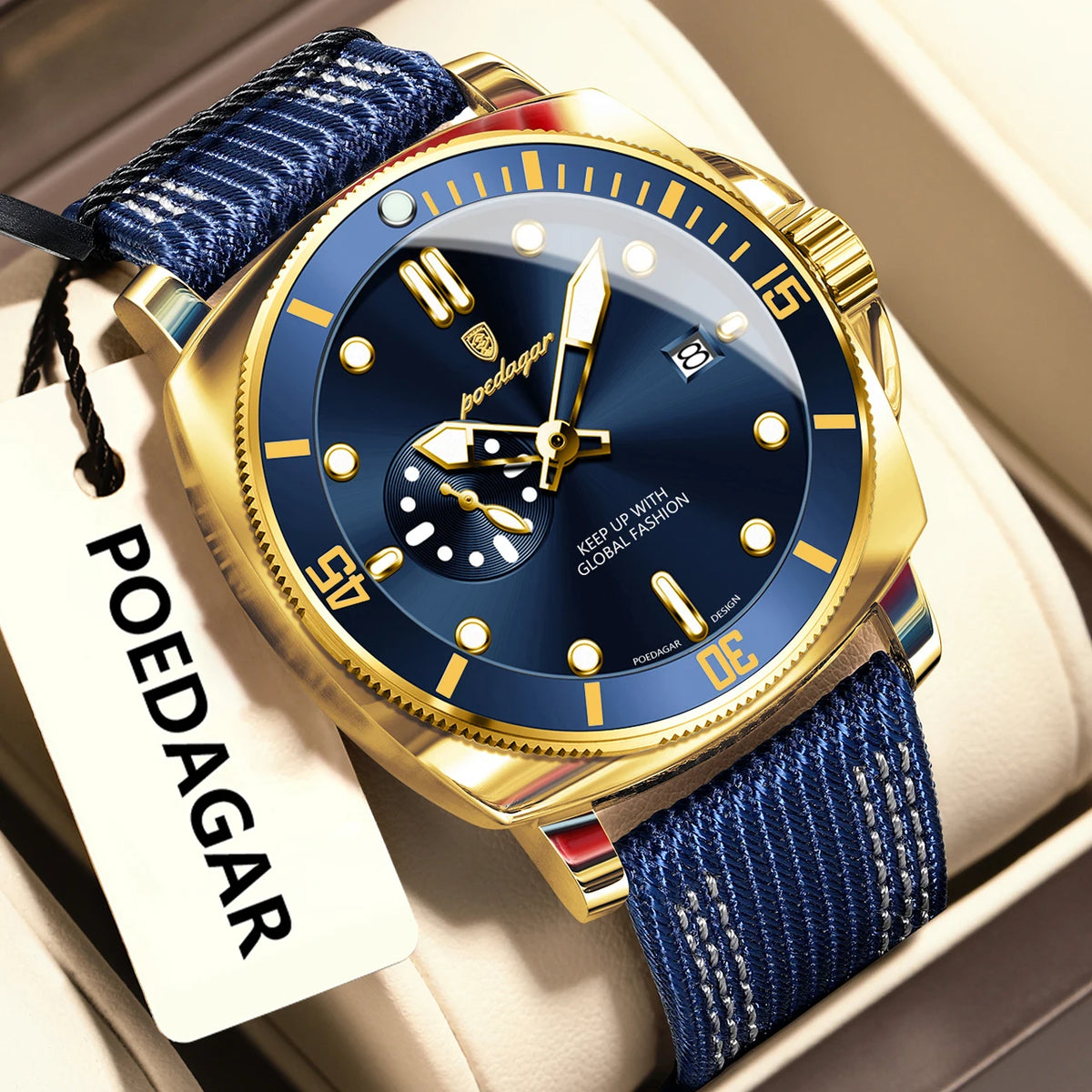 POEDAGAR Fashion Luxury Man Wristwatch Luminous Waterproof Date Sports Watch For Men Business Nylon Leather Quartz Men's Watches