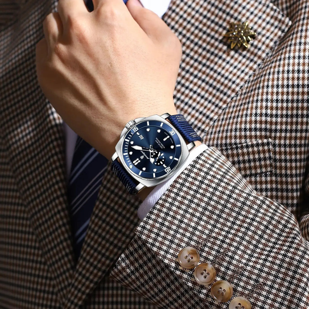 POEDAGAR Fashion Luxury Man Wristwatch Luminous Waterproof Date Sports Watch For Men Business Nylon Leather Quartz Men's Watches