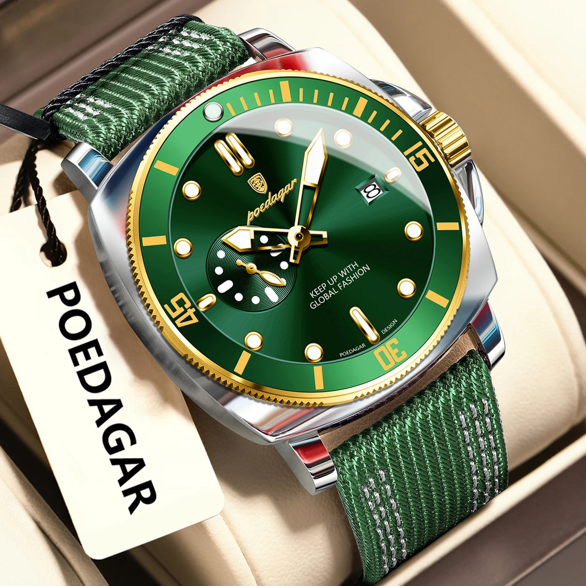 POEDAGAR Fashion Luxury Man Wristwatch Luminous Waterproof Date Sports Watch For Men Business Nylon Leather Quartz Men's Watches
