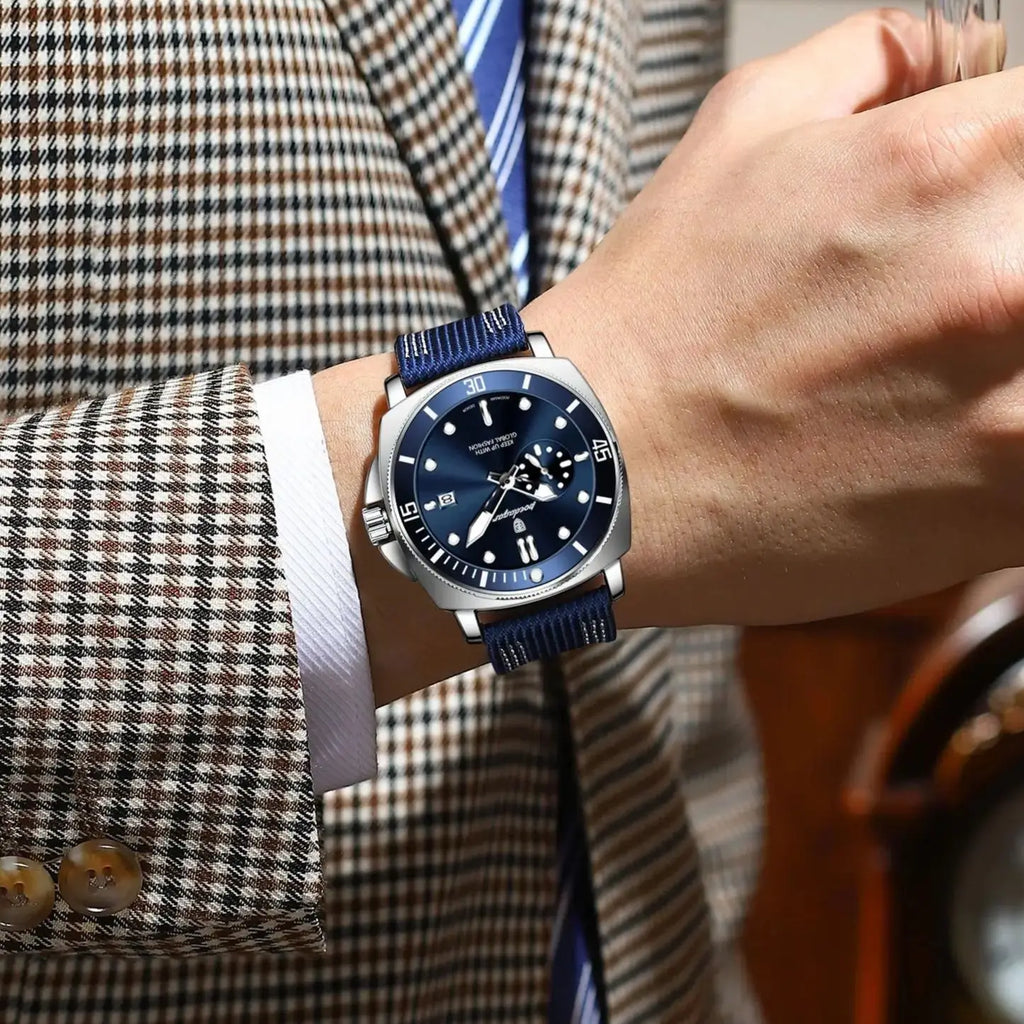 POEDAGAR Fashion Luxury Man Wristwatch Luminous Waterproof Date Sports Watch For Men Business Nylon Leather Quartz Men's Watches